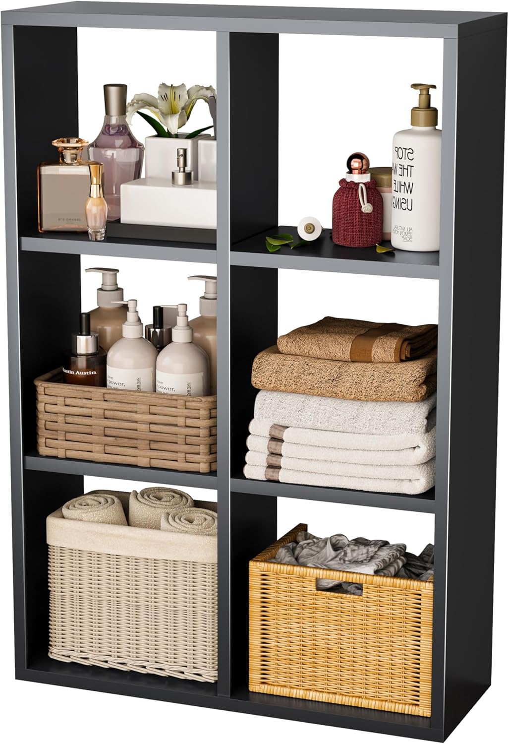 Metal Storage Organizer by [Brand Name] - 6-Cube High-Load Bathroom Shelves | Modern Black Design for Small Spaces