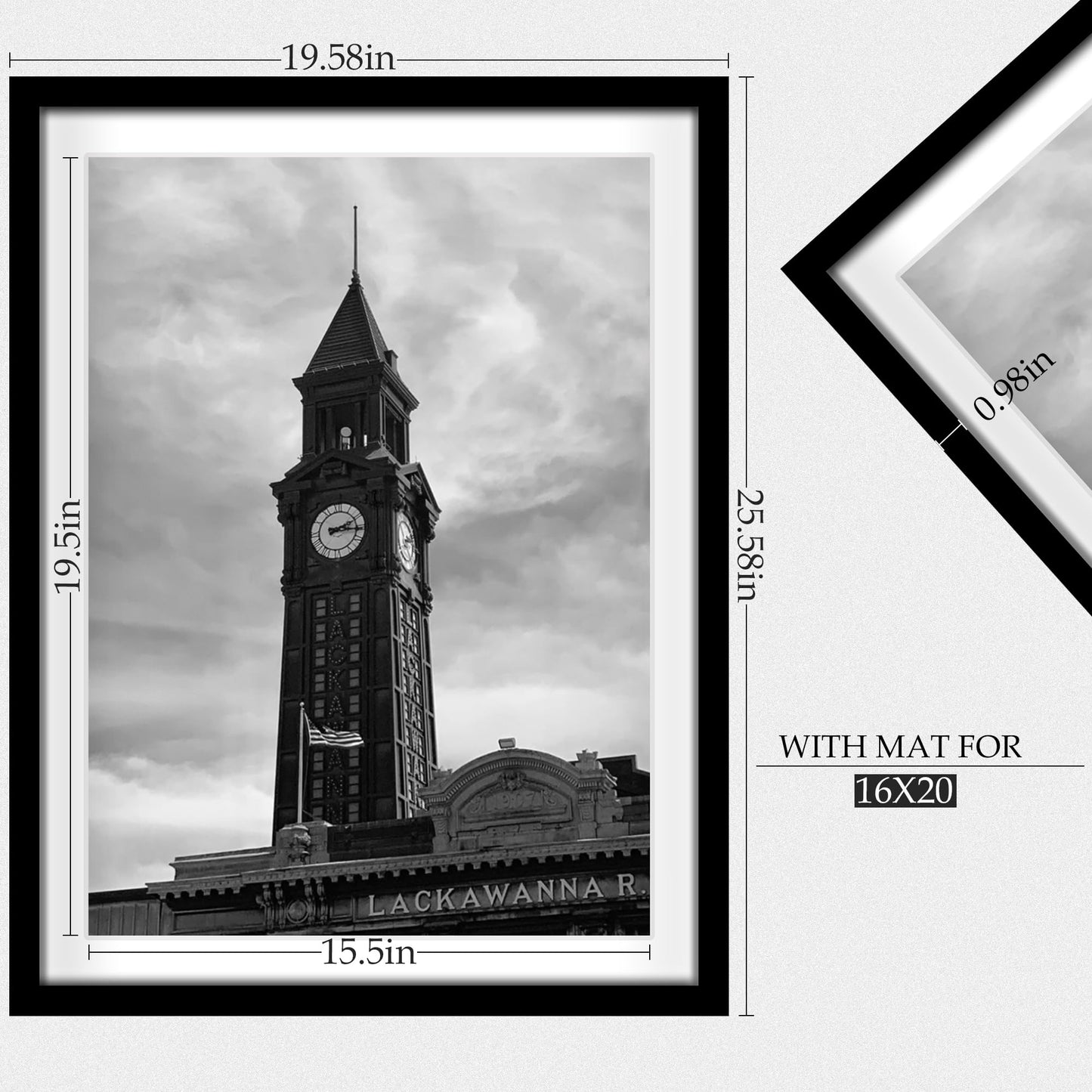 Wiscet 18x24 Picture Frame Set of 3, Display Pictures 16x20 with Mat or 18 x 24 Poster Frame Without Mat, Wall Gallery Photo Frames, Black