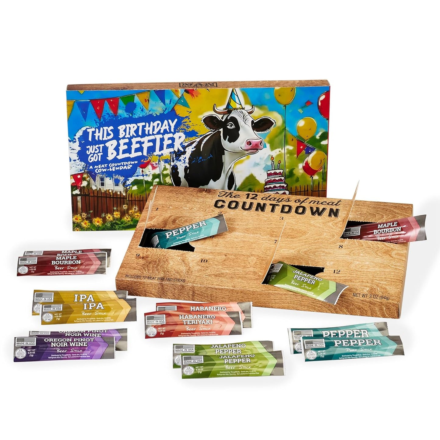 Man Crates Birthday Jerky Calendar - 12 Days of Gourmet Beef & Pork Sticks | Unique Gift Box for Him