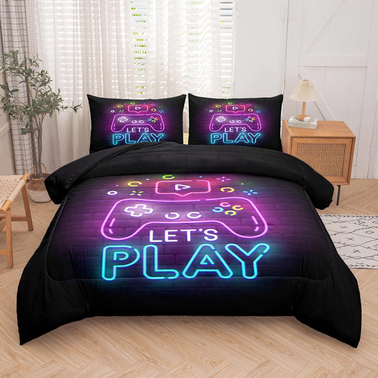 NINENINE Gaming Bedding Sets Queen Size Comforter Sets for Boys, Gaming Bedding Sets for Boys,Geometric Lightweight Gaming Contoller Bed Set with 1 Comforter 2 Pillowcases