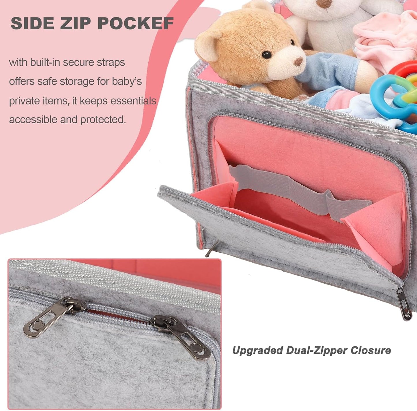 Large Baby Diaper Caddy Organizer - Portable Nursery Storage Tote for Changing Table & Car | Perfect Baby Shower Gift