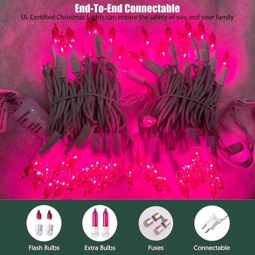 HISHINY 100 Count Pink Christmas Tree String Lights - UL Certified 21ft Indoor/Outdoor Decor