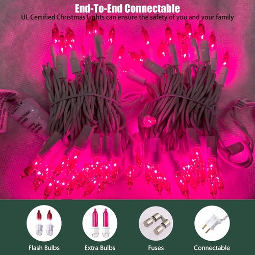 HISHINY Christmas Lights 100 Count Pink Christmas Tree String Lights with White Wire for Outdoor Indoor Christmas Decorations Wedding Decorations Valentines Day Decor,UL Certified (21feet)