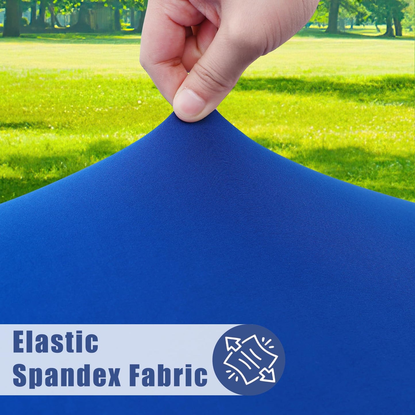 Moosfor Round Spandex Tablecloth, Elastic Fitted Waterproof Tablecloths for 57"-68" Tables, Stretch Washable Picnic Table Cover for Camping, Dining, Indoor and Outdoor, Blue