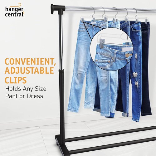 Hanger Central 14-Inch Clear Pants Hangers - Adjustable Clips & Non-Slip Design | 12 Pack Heavy-Duty Closet Organizers