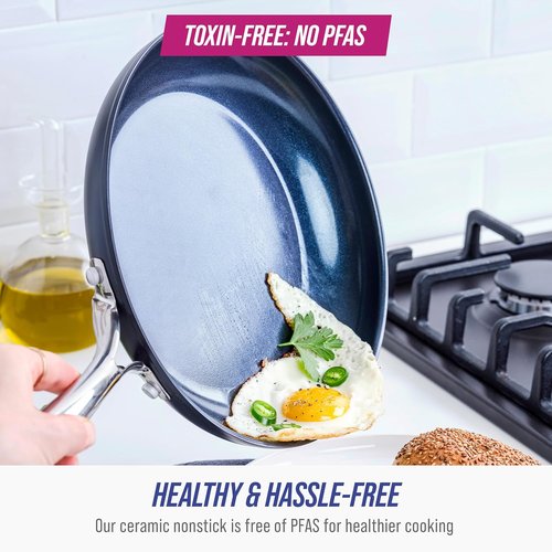 Blue Diamond Cookware 11-Inch Hard Anodized Ceramic Nonstick Frying Pan - PFAS-Free, Dishwasher & Oven Safe, Grey
