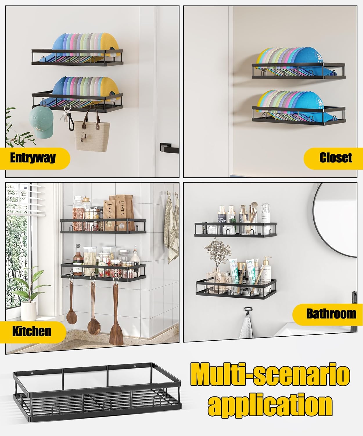 Metal Hat Rack by [Brand Name] - Sturdy Wall Organizer for Up to 40 Baseball Caps | Black