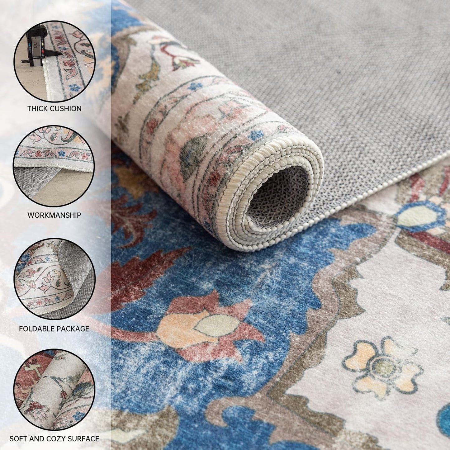 KEKUOU Area Rug 5x7 Washable Rug，Boho Tribal Area Rug，Non Slip Water Repellent Floor Carpet for Living Room Bathroom Bedroom(5'* 7'，Golden)