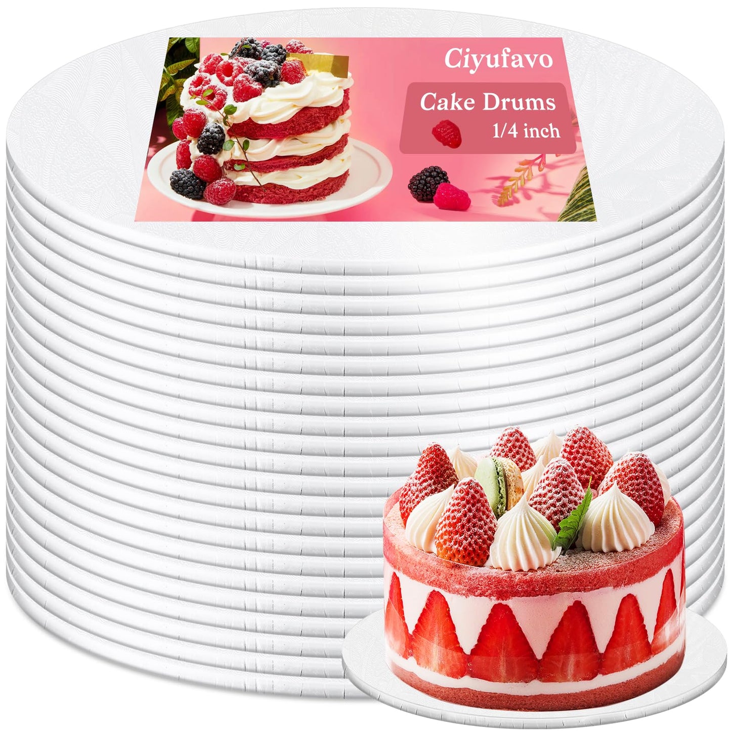 8 Inch Cake Drum, Cake Boards 8 Inch Round, 1/4" White 8in 10in 12in 14in Cake Drums Cardboard Base Board Circles for Pizza Wedding, 2 Pack