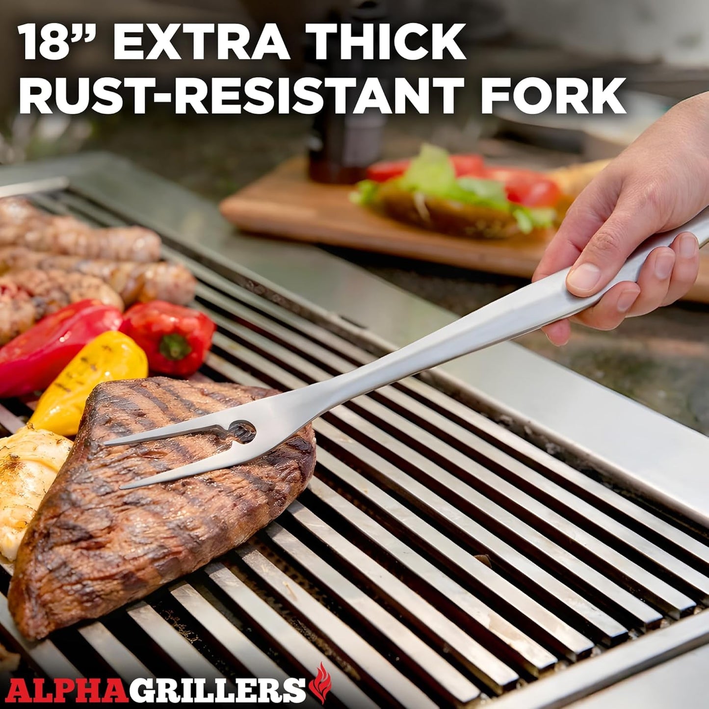 Alpha Grillers Grilling Accessories | BBQ Tool Set with Spatula, Fork, Brush & Tongs - Perfect Gifts for Men