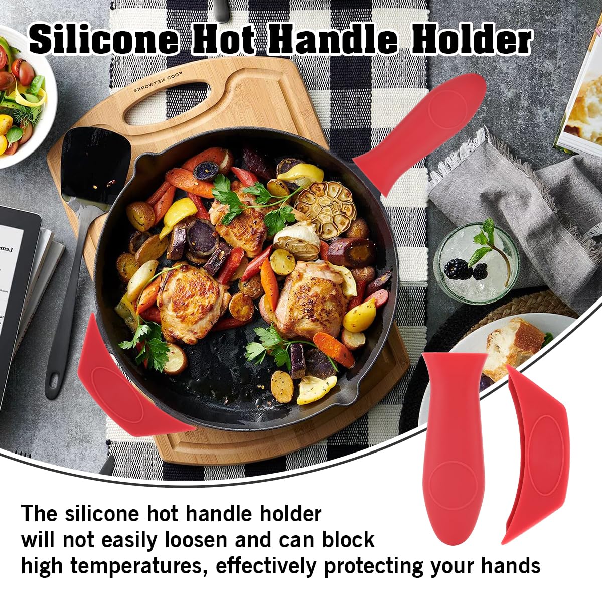 Cast Iron Handle Cover Silicone Pot Holders 2PCS Cast Iron Skillet Handles Cover Heat Resistant Silicone Hot Handle Holder Cast Irons Handless Sleeve for Frying Pan Cast Irons Skillet Griddle Cookware