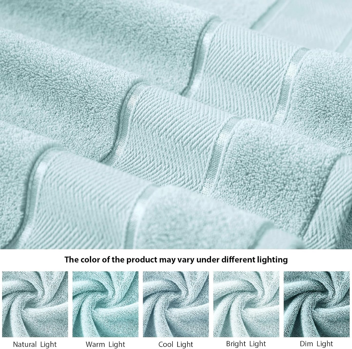Marvione 6-Piece Bath Towels Set - 100% Turkish Cotton, Highly Absorbent & Soft | Light Aqua Blue