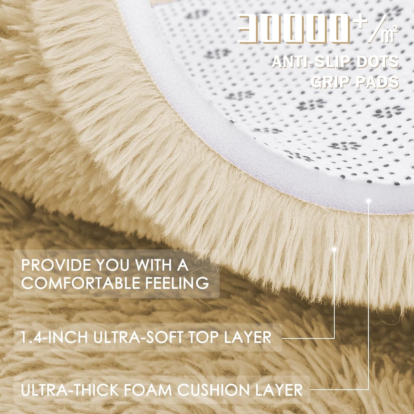 OLANLY Cream Round Area Rug - Soft, Fluffy, Machine Washable 6 ft Circle Carpet for Bedroom & Living Room
