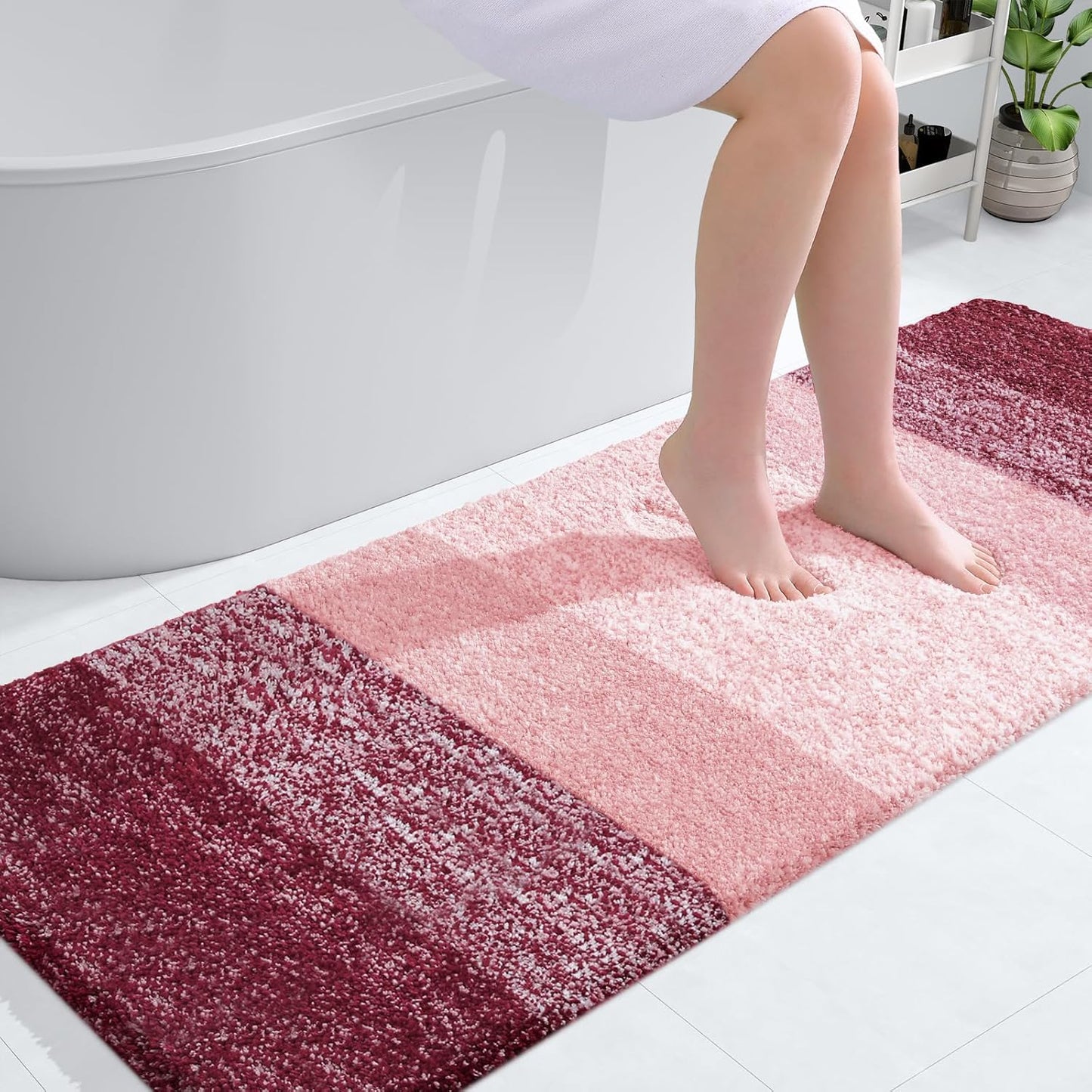 OLANLY Bathroom Runner Rugs - Extra Soft Microfiber Bath Mats | Quick Dry, Machine Washable, 59x24, Red