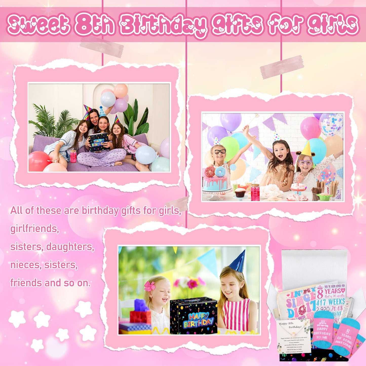 Skylety 8 Year Old Girl Gifts Ideas Gifts for 8 Year Old Beautiful Teen Girls 8 Birthday Decorations Set of Popular Present Basket Box for Her