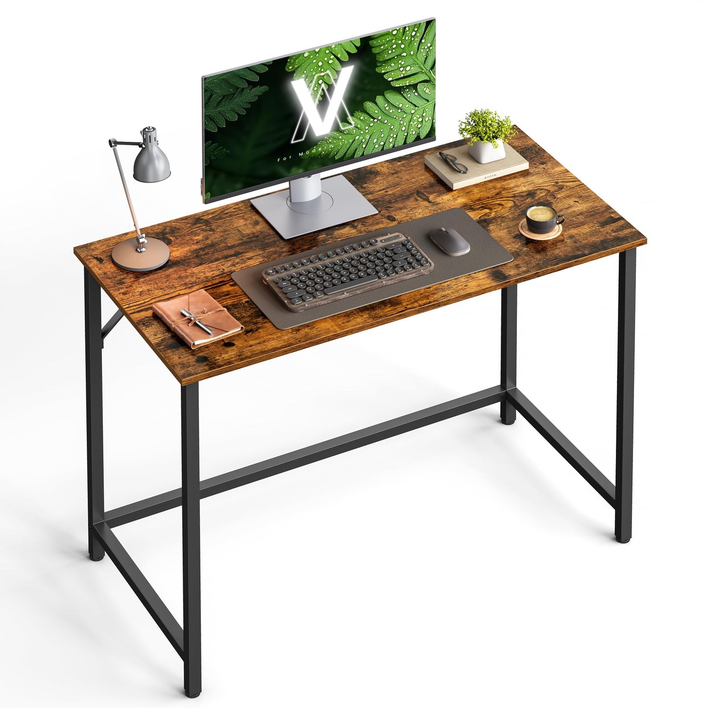 VASAGLE Computer Desk, Office Work Desk, 39.4 x 19.7 x 29.9 Inches, for Study, Bedroom, Home Office, Living Room, Rustic Brown and Ink Black ULWD41X