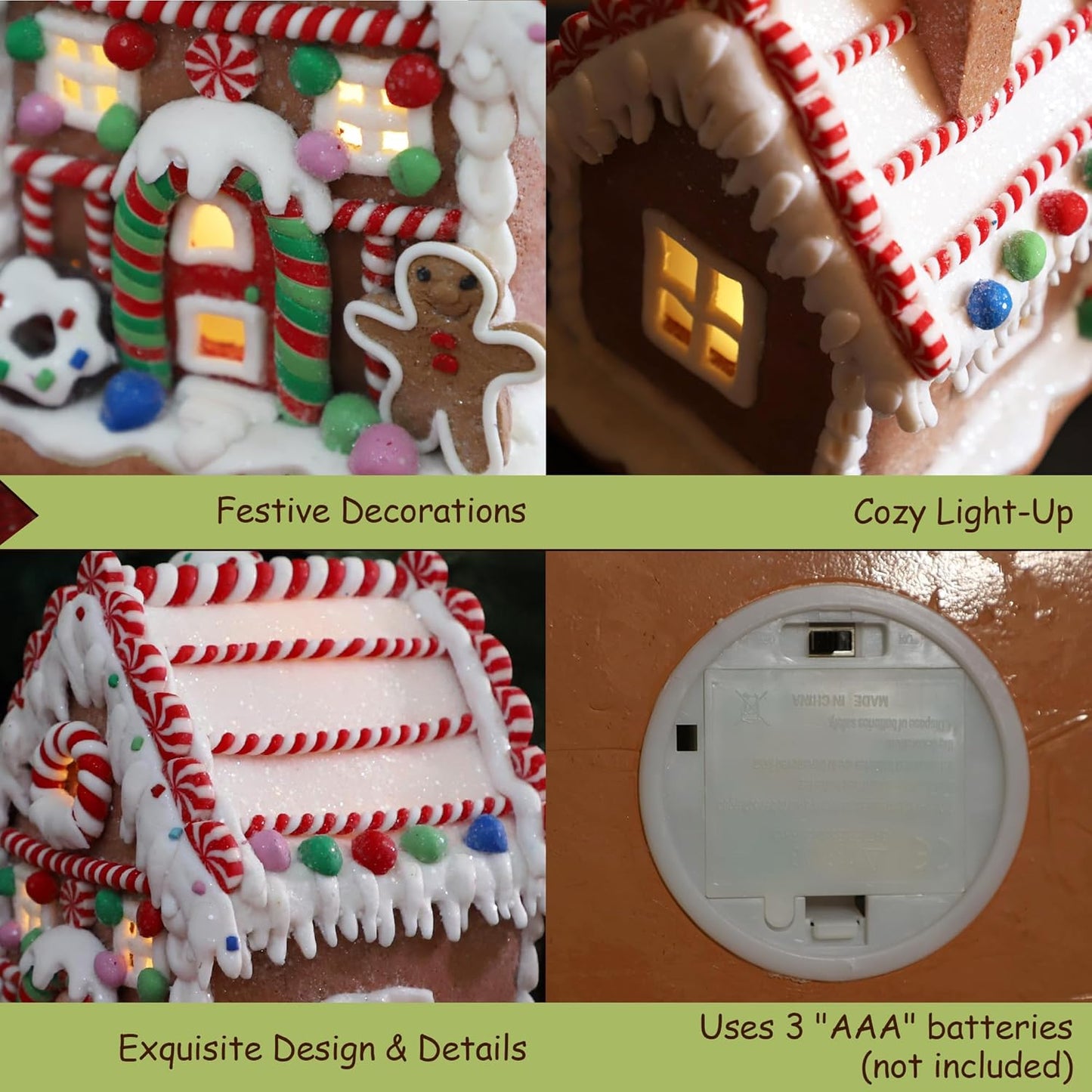 Skiennix Gingerbread House Decoration - Battery-Operated Light-Up Christmas Village Figurine | Handmade Style 1