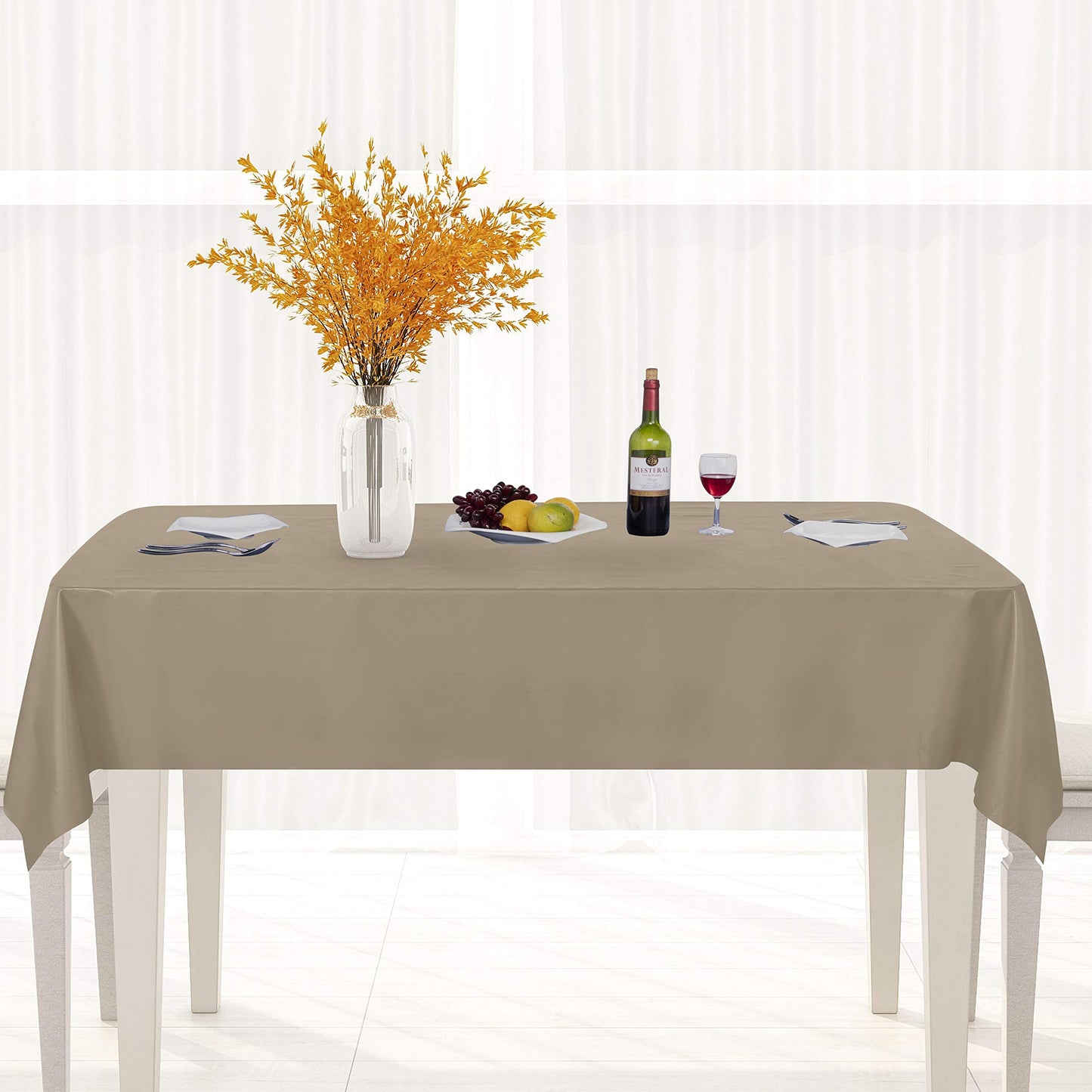 sancua 100% Waterproof Rectangle PVC Tablecloth - 54 x 54 Inch - Oil Proof Spill Proof Vinyl Table Cloth, Wipe Clean Table Cover for Dining Tables, Buffet Parties and Camping, Khaki