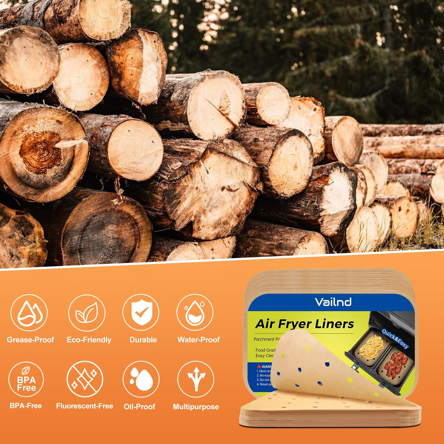 Air Fryer Liners Disposable Parchment Paper Sheets: 50PCS Rectangular Perforated Baking Paper for Ninja DZ201 Foodi 6-in-1 8-qt. 2-Basket and Mini Indoor Grill (8.6x5.5 Inch)