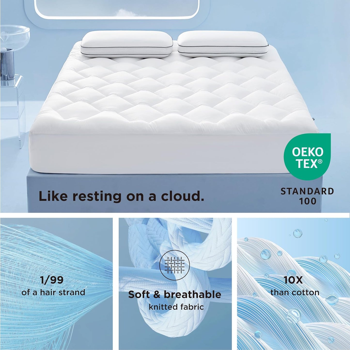 Bedsure Mattress Pad Cal King Size, Cooling Pillow Top Cal King Mattress Topper, Thick Quilted Bed Cover Padded, with a Deep Pocket Fitted to 8-21 Inches for Home, Bedroom, Hotel