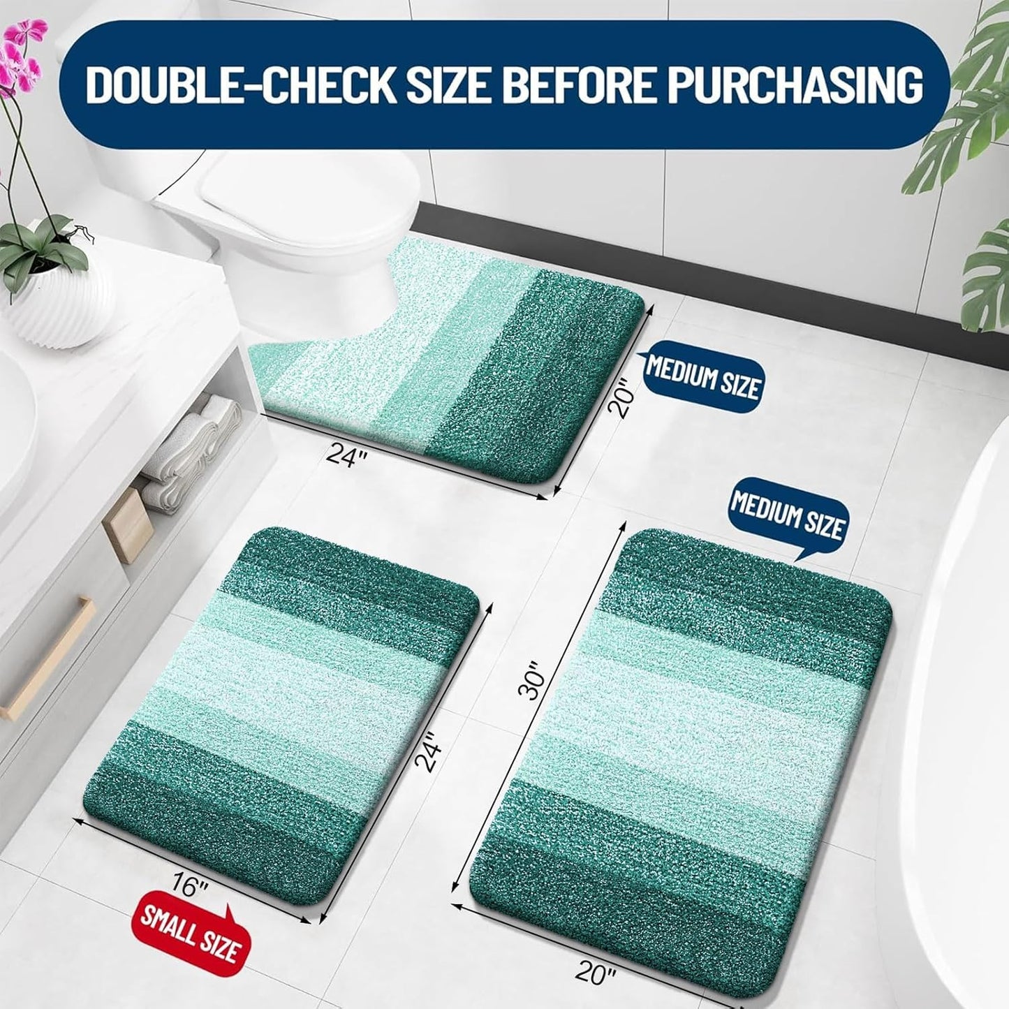 OLANLY Large Bathroom Rugs - Extra Soft Microfiber Mat | Quick Dry & Washable 54x24 in Blackish Green