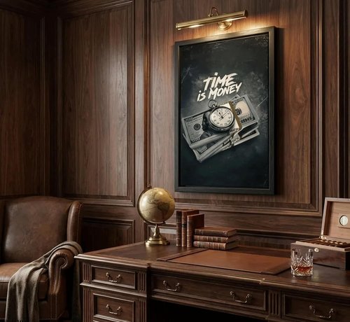 Framed Time Is Money Canvas Wall Art - Motivational Office Decor | Inspirational Quotes for Living Room