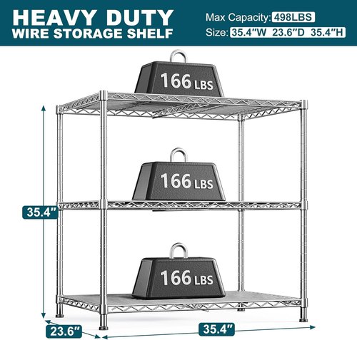 DurayLoly 3-Tier Adjustable Metal Shelving - Heavy-Duty Wire Storage Rack | 35.4"W x 23.6"D x 35.4"H, Tool-Free Assembly, Chrome Finish for Kitchen, Bathroom, and More