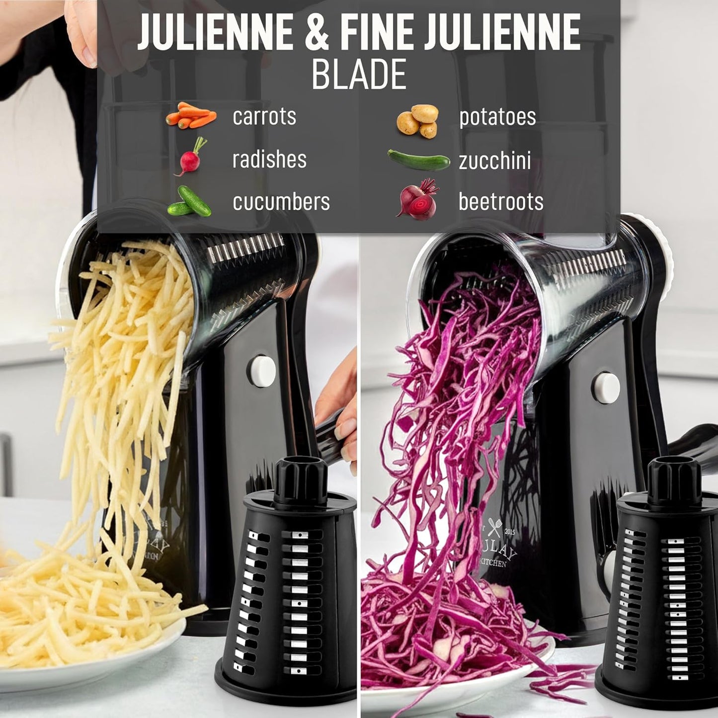Zulay Kitchen Rotary Cheese Grater - 5 Blade Manual Hand Crank Shredder with Suction Base & Interchangeable Drums