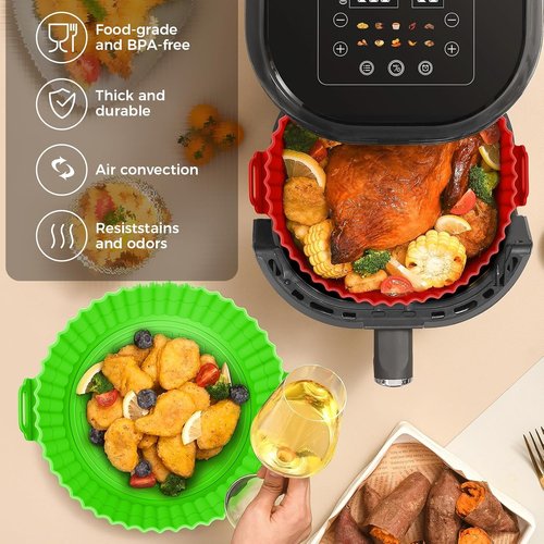Buauty 3-Pack Air Fryer Silicone Liners - Reusable Food-Grade 8-Inch Baking Accessories
