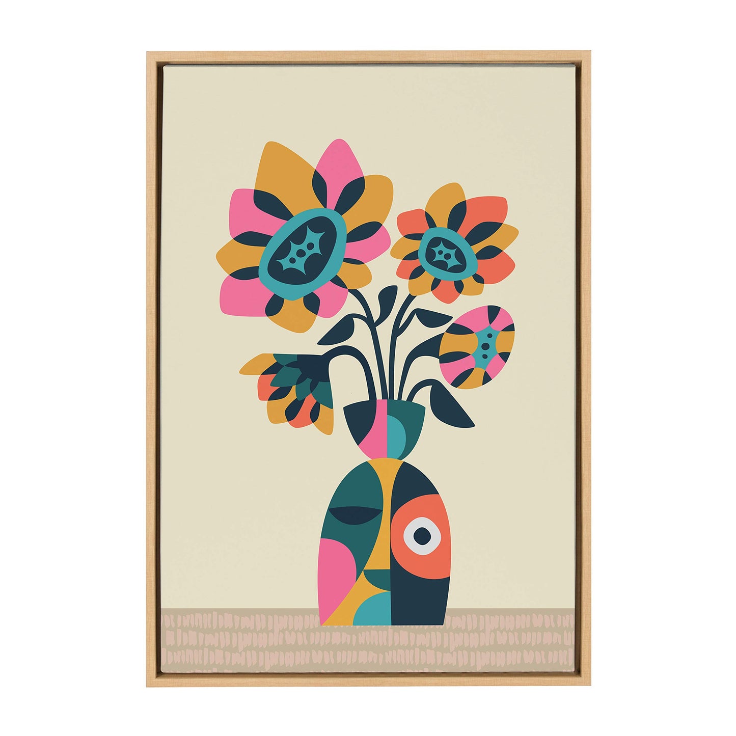Kate and Laurel Sylvie Mid Century Modern Sunflowers Framed Canvas Wall Art by Rachel Lee of My Dream Wall, 23x33 Natural, Floral Art for Wall