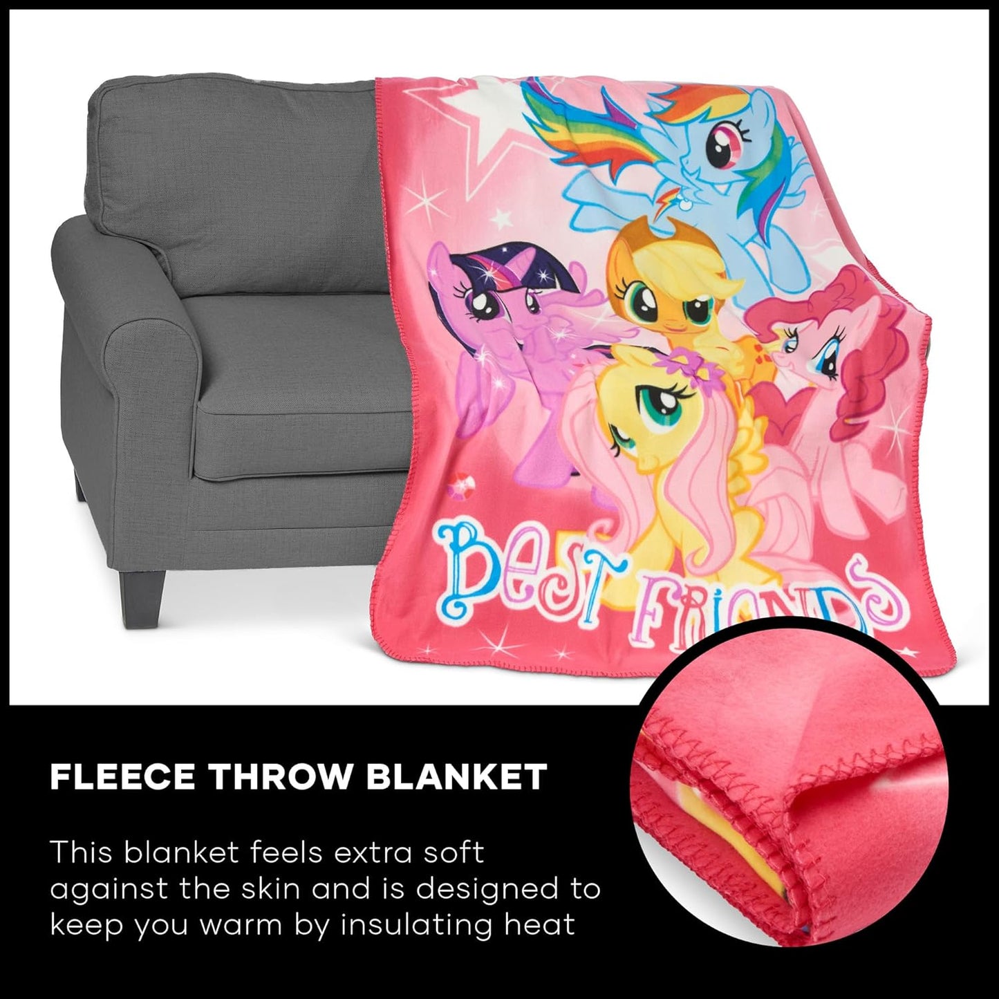 My Little Pony 'Happy Herd' Fleece Throw Blanket - 45x60, Multi-Color Cozy Blanket