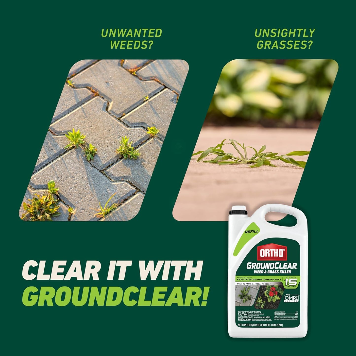 Ortho GroundClear Weed & Grass Killer Refill - Effectively Eliminates Dandelions, Crabgrass & More | 1 Gallon