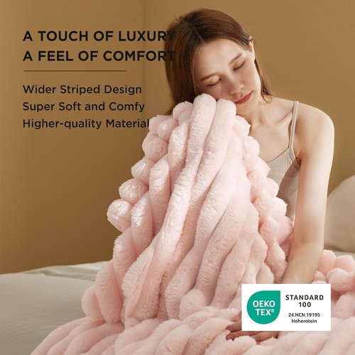 Bedsure Pink Throw Blanket - Fluffy 350GSM Cozy Plush Fleece for Women | 50x60 Inches, Striped Design