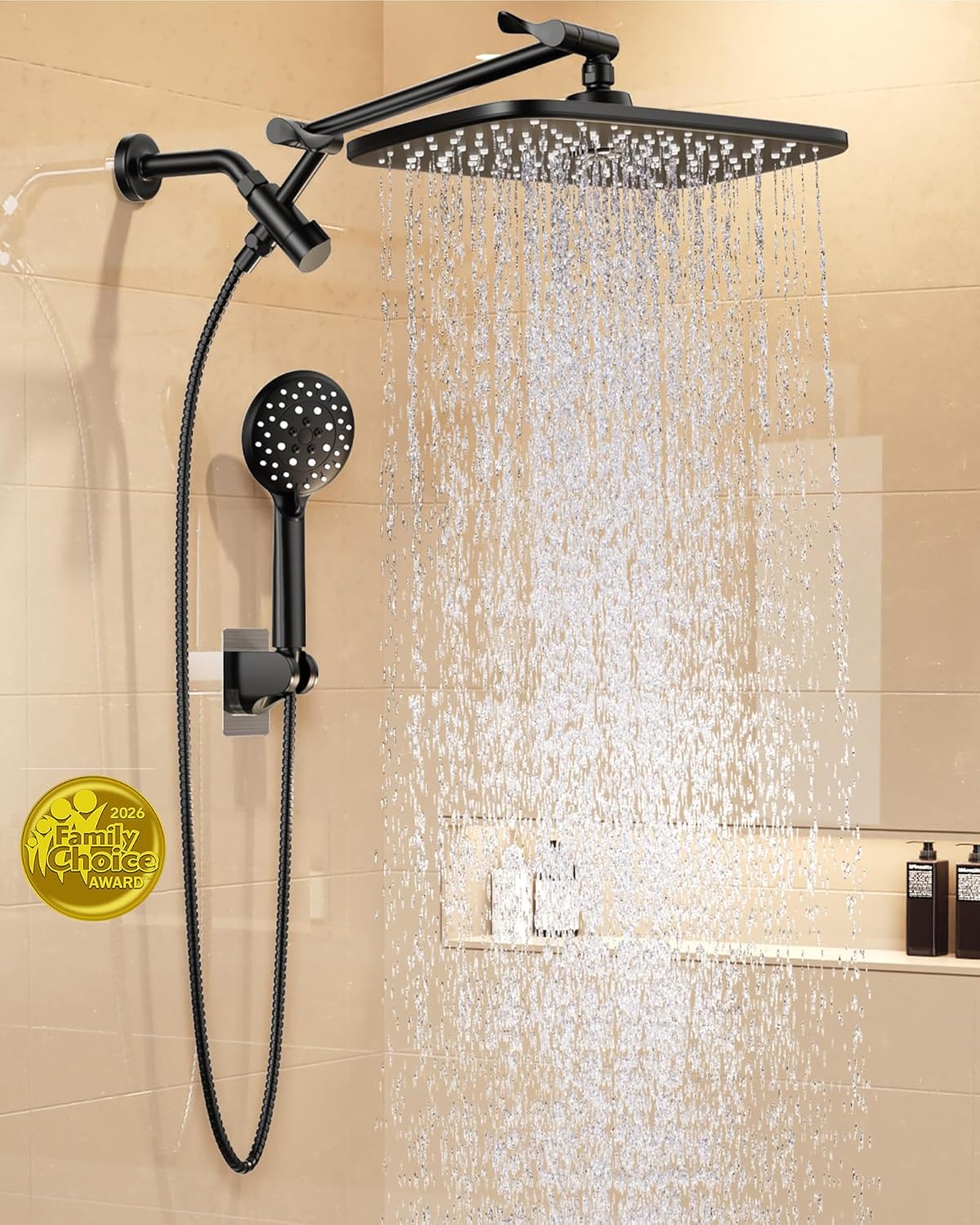 Veken 11.8" Rain Shower Head - High Pressure Handheld Shower with Multi Spray Modes | Matte Black