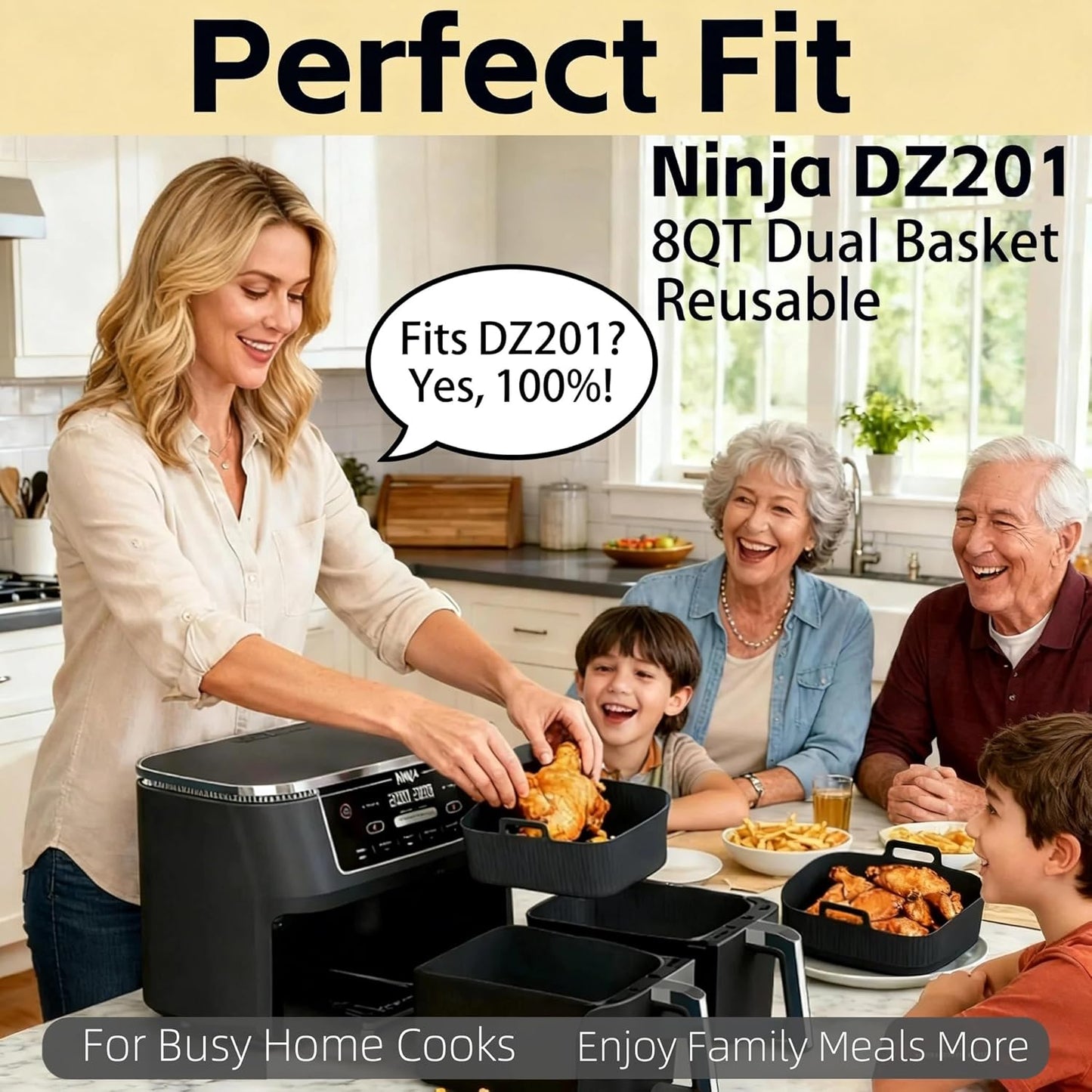 Silicone Air Fryer Liners for Ninja - Reusable 8QT Dual Basket | Easy-Clean, Dishwasher-Safe 2-Pack