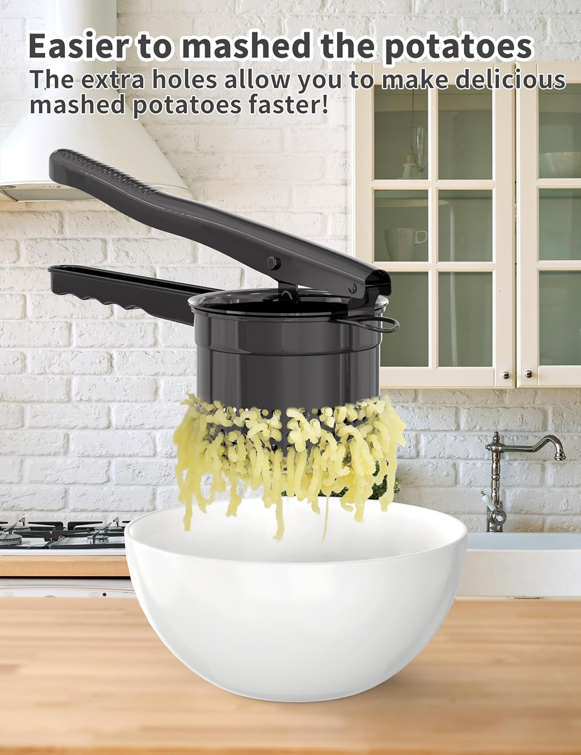 Livilord 15oz Potato Ricer - Heavy Duty Stainless Steel Masher with Ergonomic Handle | Black