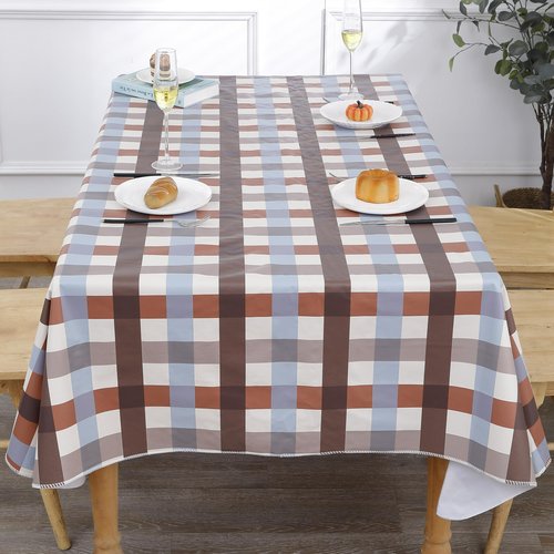 Heavy Duty Vinyl Tablecloth with Flannel Backing Waterproof Oil-Proof Plastic Table Cloth Stain-Resistant Wipeable Rectangle or Square Table Cover for Indoor and Outdoor (Checkered,60x102 Inch)