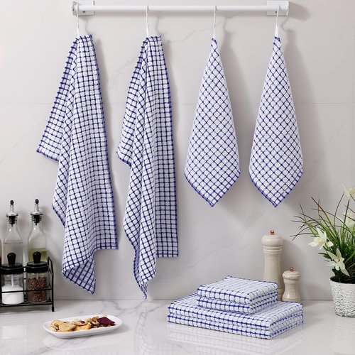 Homaxy Kitchen Towels and Dishcloths Set, 16 x 25 and 12 x 12 Inches, Set of 8 Cotton Terry Kitchen Dish Towels, Super Soft and Absorbent Dish Cloths, Blue
