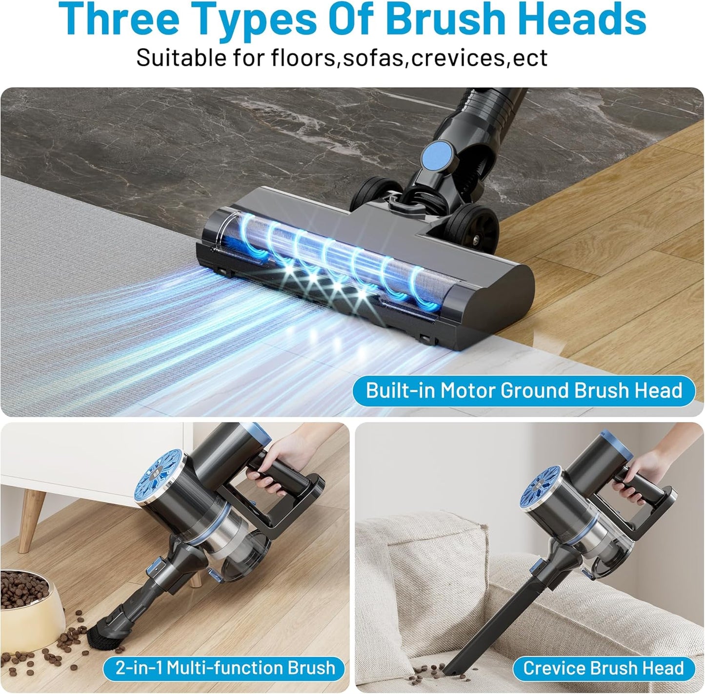 VIPSUN Cordless Vacuum Cleaner - Lightweight 6-in-1 Stick Vacuum with LED Screen for Home Use | Powerful Suction for Carpets & Pet Hair