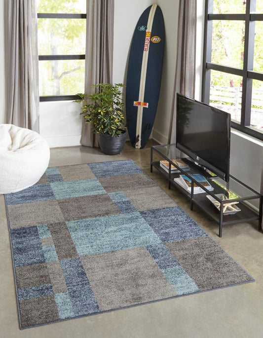 Unique Loom Autumn Collection Area Rug - Providence (4' 1" x 6' 1" Rectangle, Blue Gray/ Light Brown)