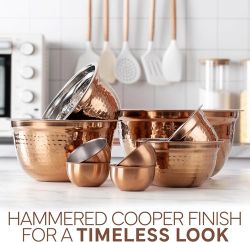 Cook With Color 18-Piece Mixing Bowls Set - Handcrafted Stainless Steel with Airtight Lids, Copper Finish