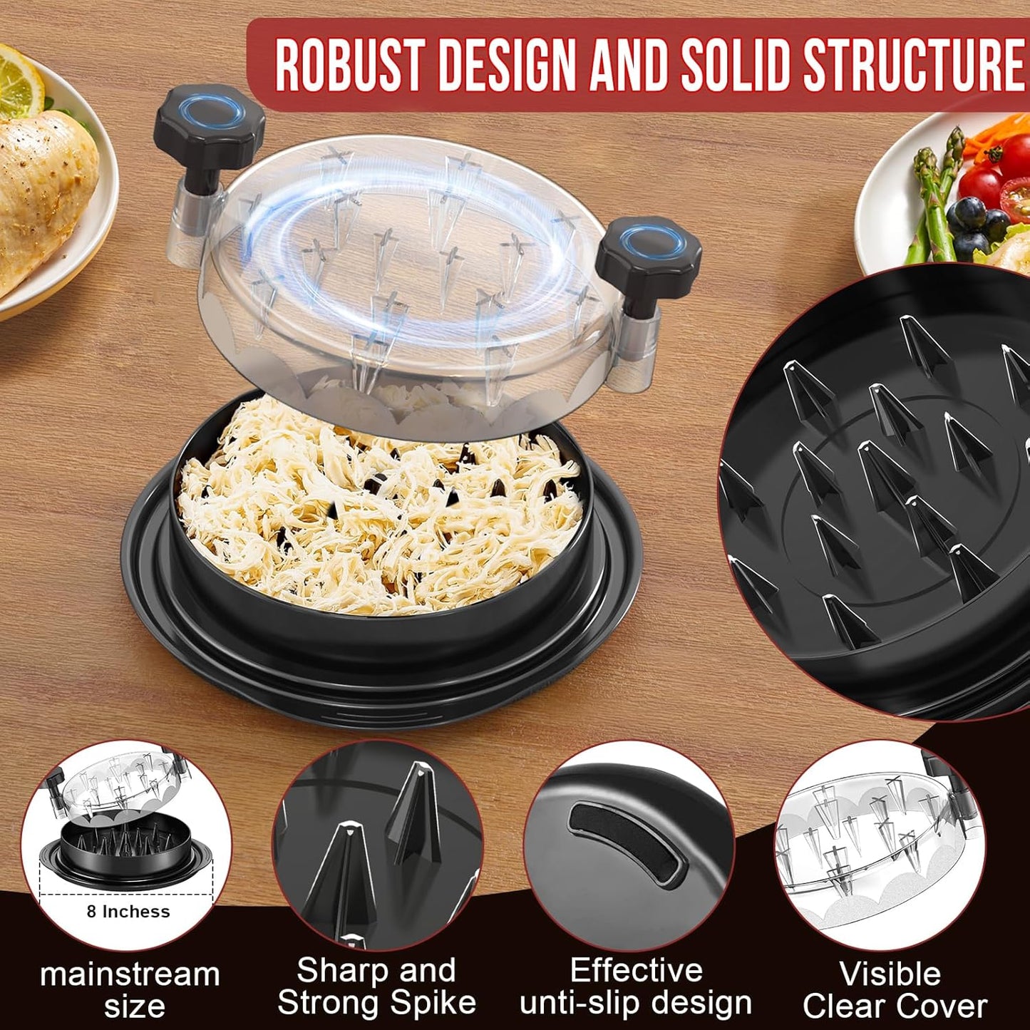 SoulLife Chicken Shredder Tool - 8-Inch Ergonomic Design for Easy Meat Shredding | Black