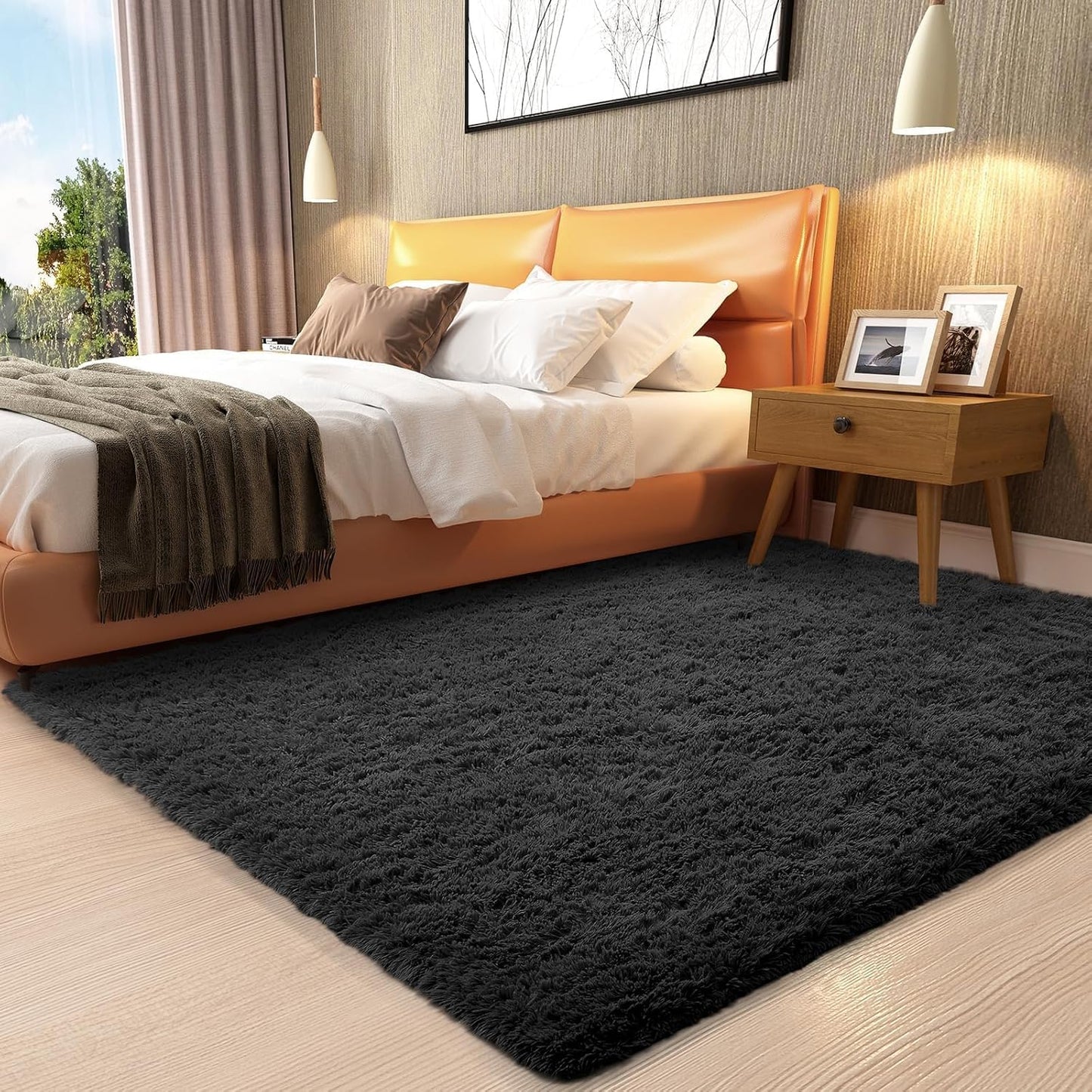 Ophanie 3x5 Black Area Rug - Soft Shaggy Non-Slip Carpet for Dorm & Bedroom Decor