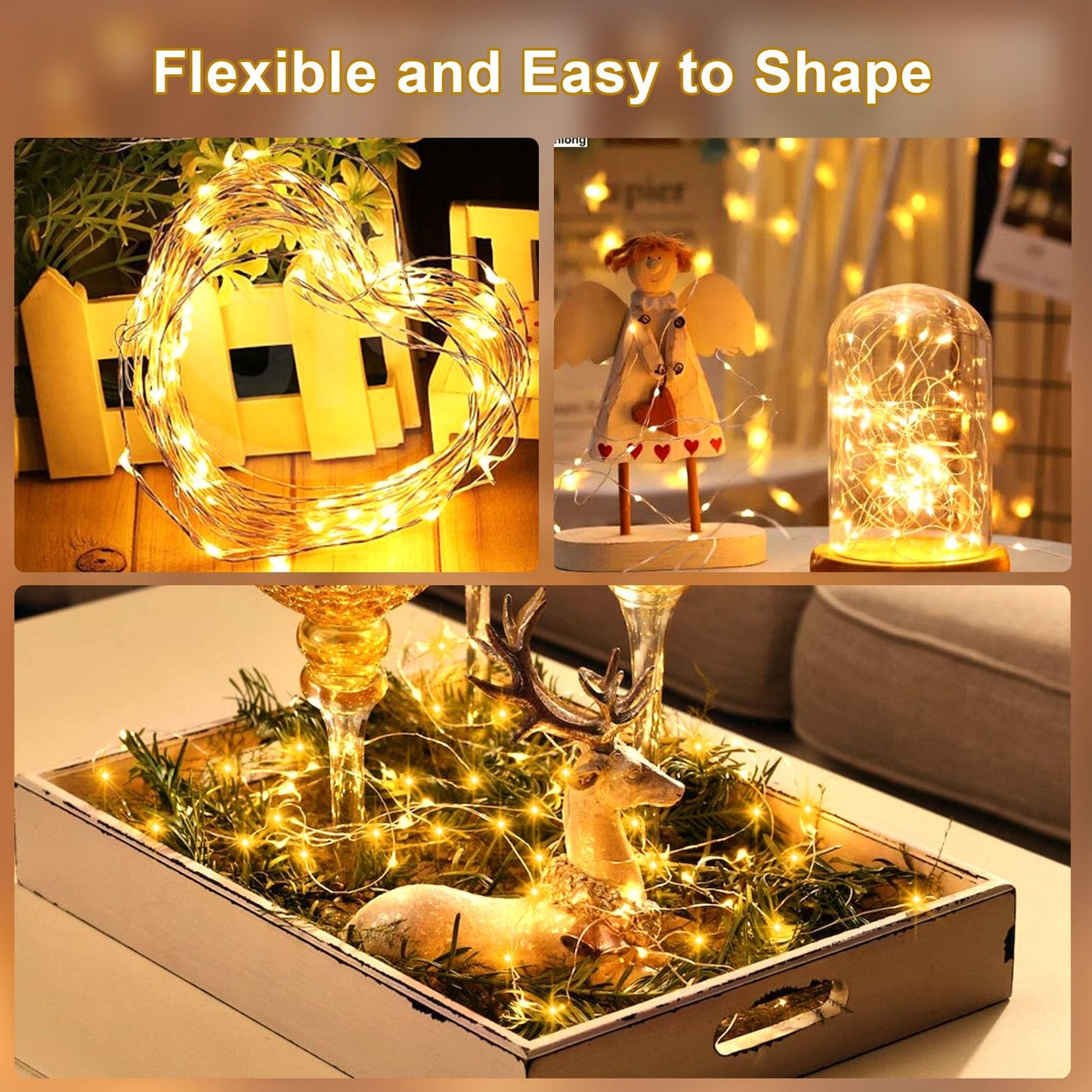 2 Pack Fairy Lights Battery Operated, 200 LED 66Ft Silver Wire Twinkle String Light 8 Modes Auto Timer Mini Christmas Fairy Lights for Bedroom Wedding Decor (Warm White)