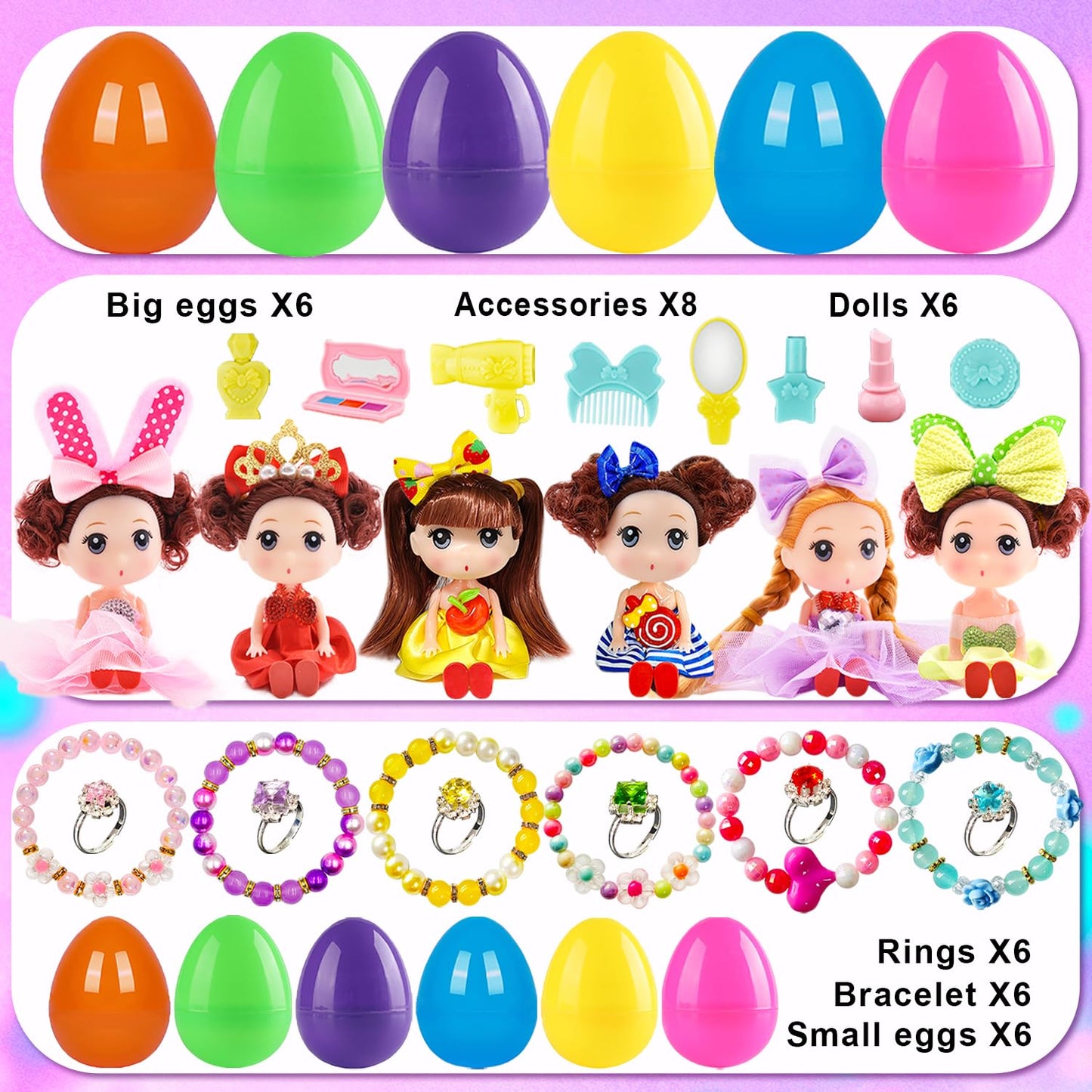 Prefilled Easter Eggs with Toys Easter Eggs Filled Easter Basket Stuffers for Toddler Girls Kids with Toys Dolls Girl Gifts Egg Hunt Non Candy Fillers Age 3 4 5 6 7 8+ Years Old