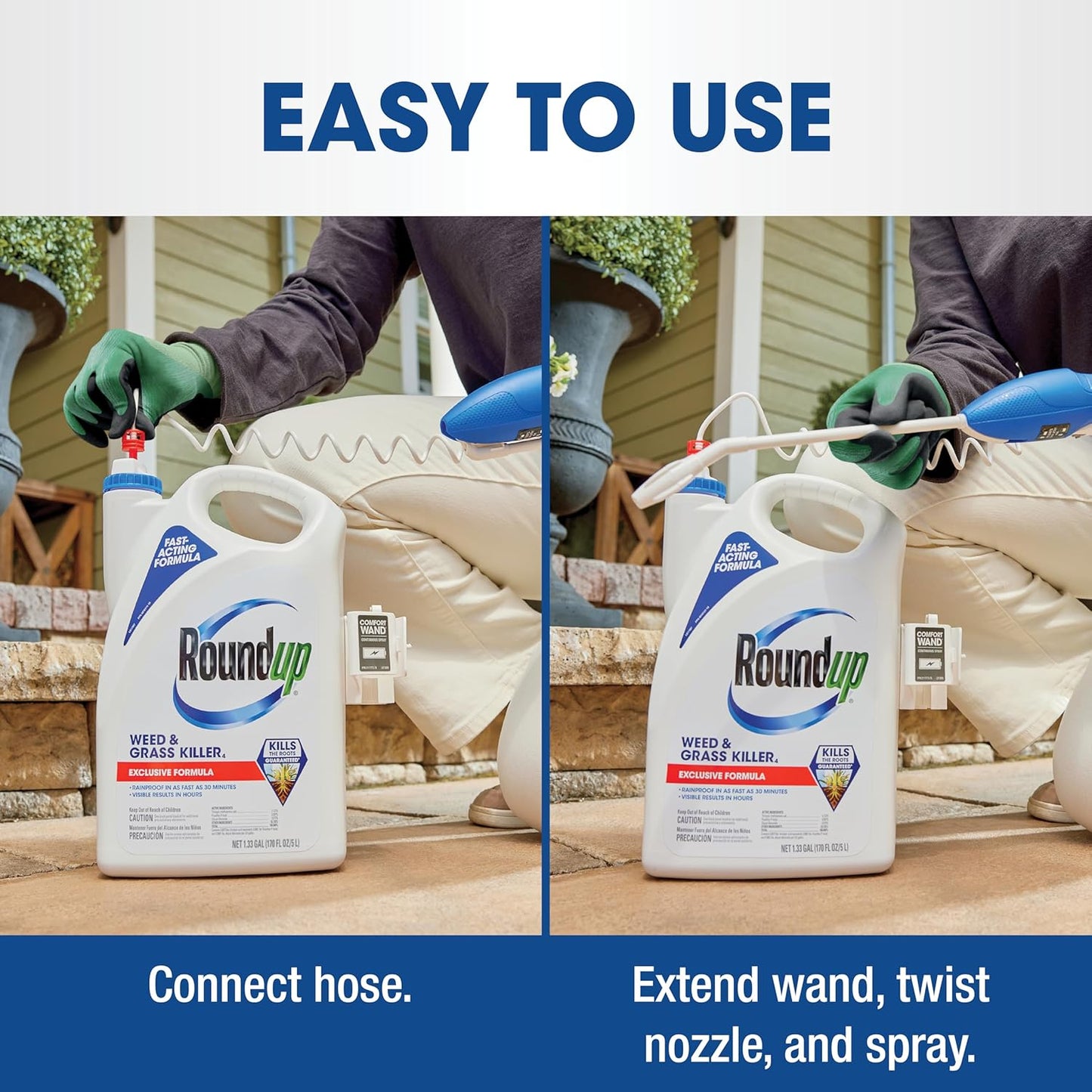 Roundup Weed & Grass Killer 4 - Comfort Wand for Easy Application | 1.33 Gallon for Flower Beds & Driveways