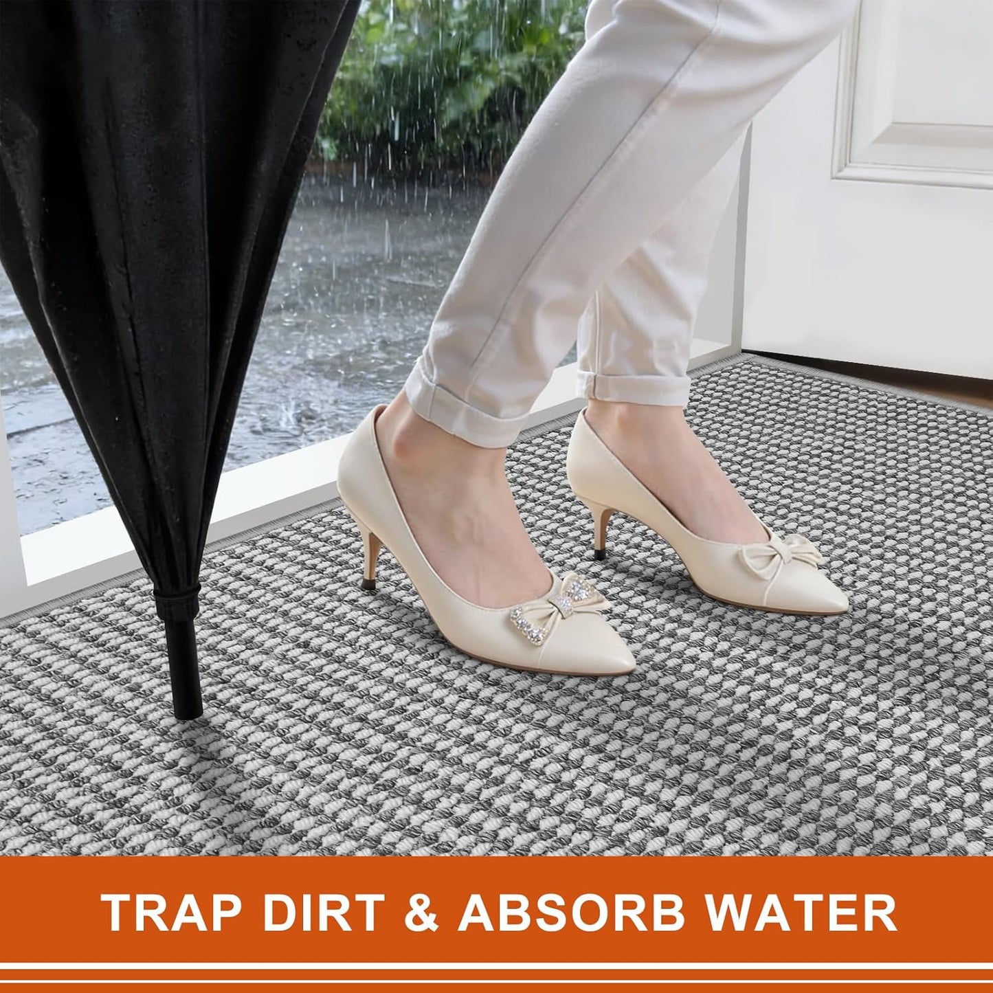 Regine Switzerland Dirt Trapper Door Mat - Non-Slip, Absorbent 24"x36" Indoor Entrance Rug | Grey White
