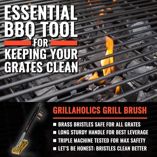 Grillaholics Brass Grill Brush - Heavy-Duty BBQ Cleaning Tool for Porcelain & Ceramic Grates