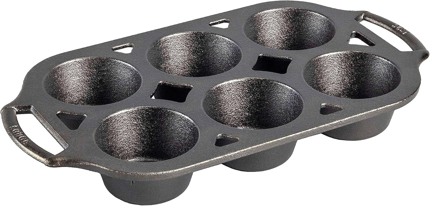 Lodge Cast Iron Muffin Pan - Durable Non-Stick Bakeware for Perfect Muffins | 6-Cup Capacity