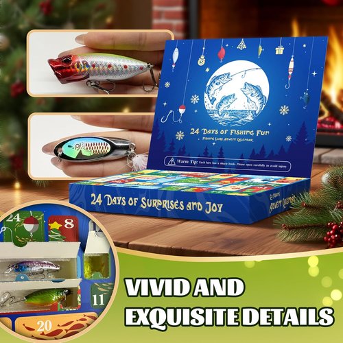 Fishing Advent Calendar 2026 - 24 Days of Christmas Countdown Fishing Lures & Tackle Kit for Bass & Trout | Perfect Gift for Dad, Husband, or Boyfriend